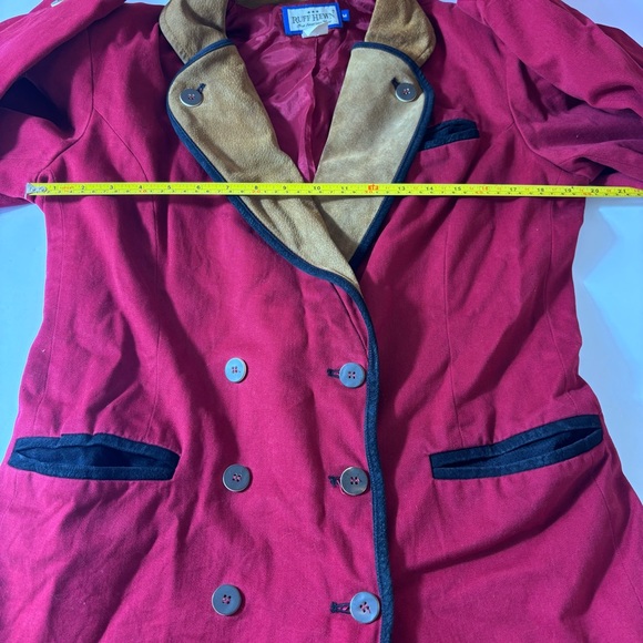 Vintage Ruff Hewn 90's Overcoat Double Breasted Equestrian Retro Red Medium - Picture 10 of 13